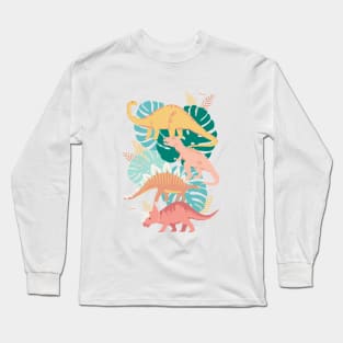 Jungle Dinosaurs on Gold Long Sleeve T-Shirt